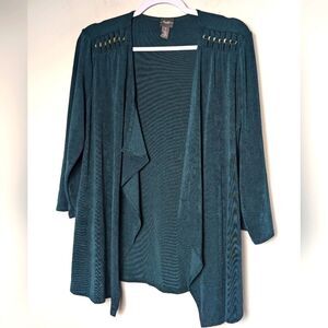 Chico's Travelers green chain shoulder open front cardigan sz 1 holiday